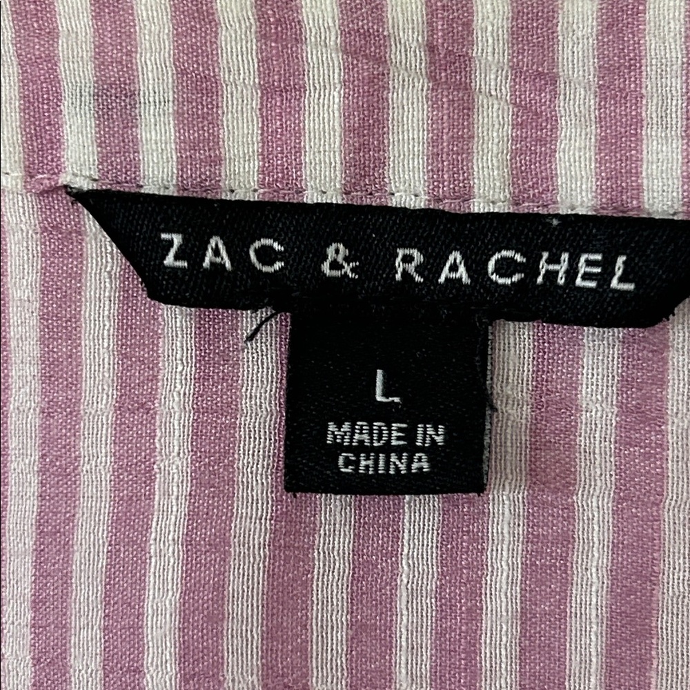 Zac & Rachel Ombre Stripe Purple Blouse Sz L w MEASUREMENTS Roll Tabs in Sleeves - Picture 2 of 11